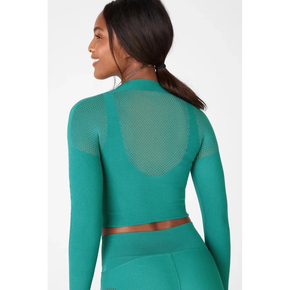 Fabletics Peyton SculptKnit Top Womens L Teal  Mock Neck Mesh Activewear Workout - Picture 2 of 9
